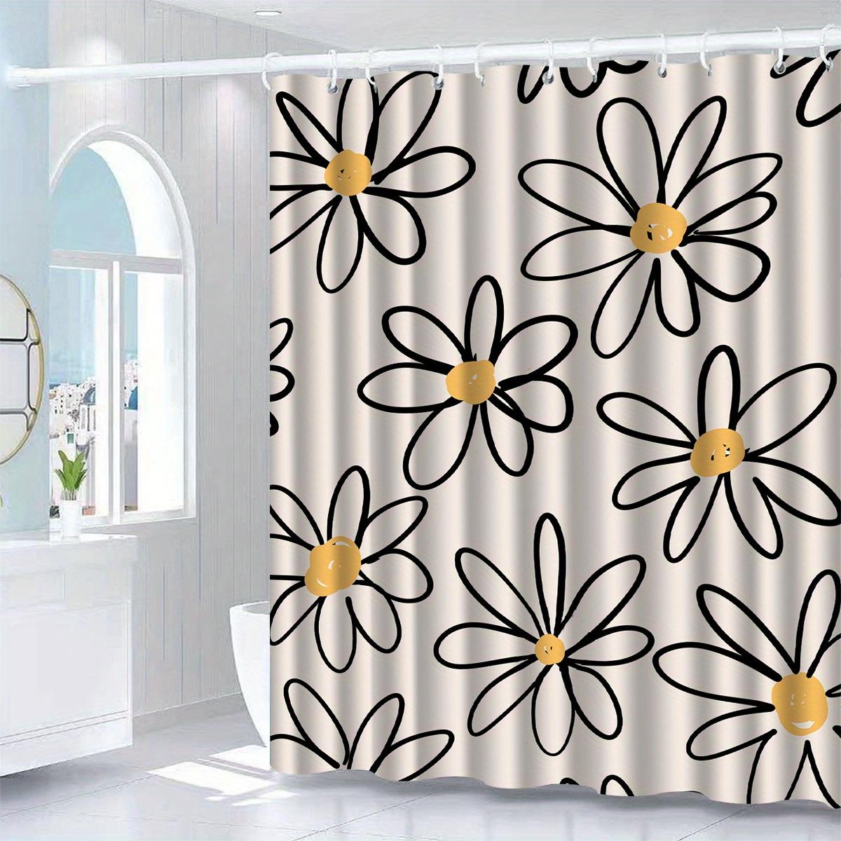 

1pc white floral pattern shower curtain with hooks, bathroom partitions, bathroom accessories, home decoration 90X180cm