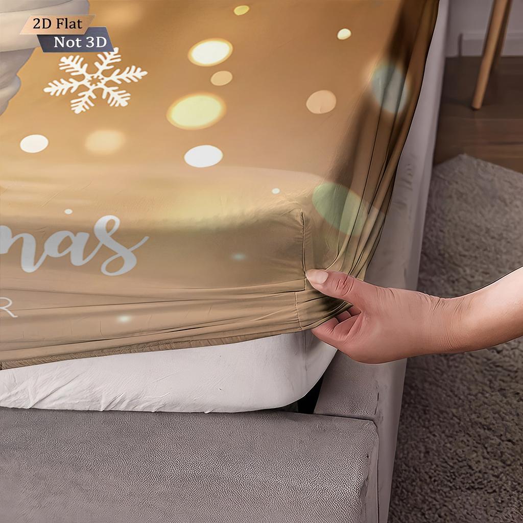 3pcs Merry Christmas Golden Santa Claus Print Bed Sheet Set Multi Size Soft Bedcover Bedroom Bedding Decoration Machine Washable