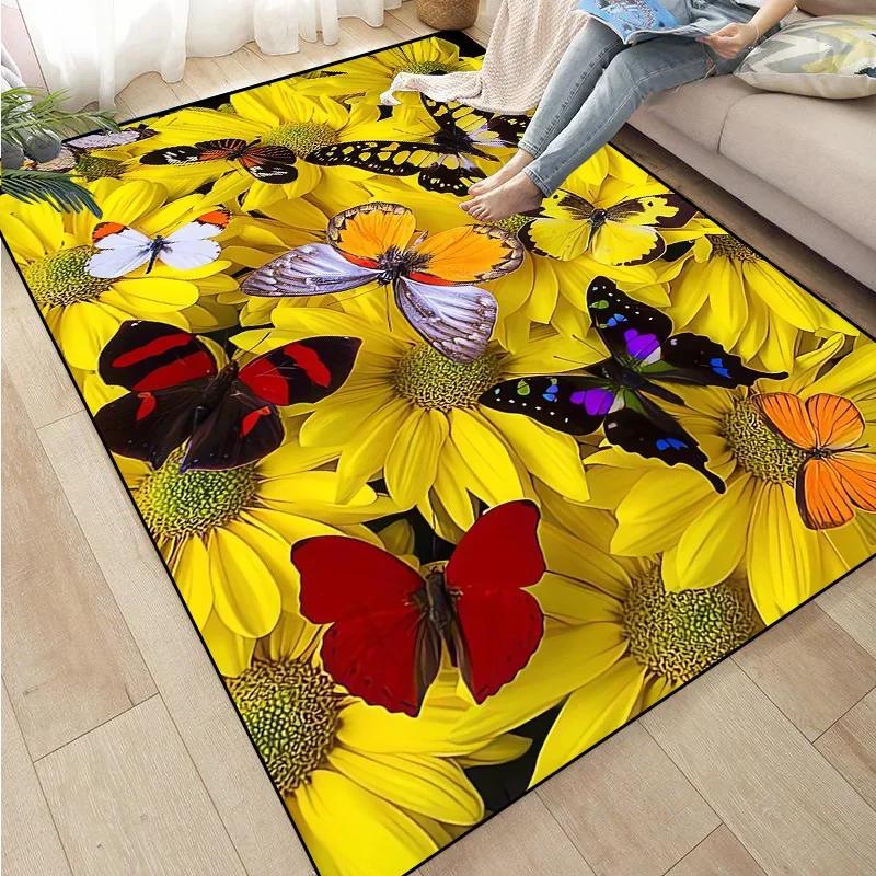 3D Sunflower Carpet Non-slip Floor Mat Bedroom Living Room Large Area Rugs Home Decor Floral Doormat Entrance Mat Tapis Salon