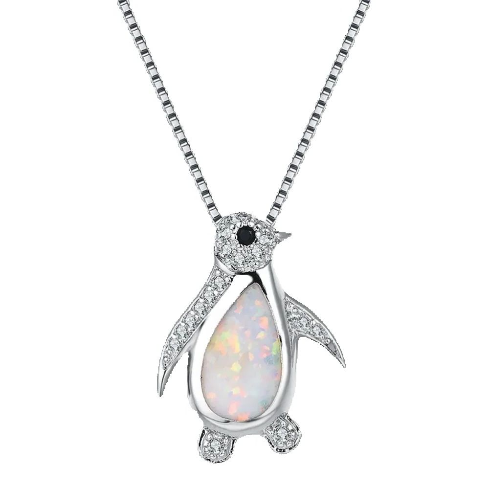Simple Classic Fire Opal Penguin Pendant Necklace Bridal Wedding Niche Pendant Necklace Zircon Zircon Zircon Zircon
