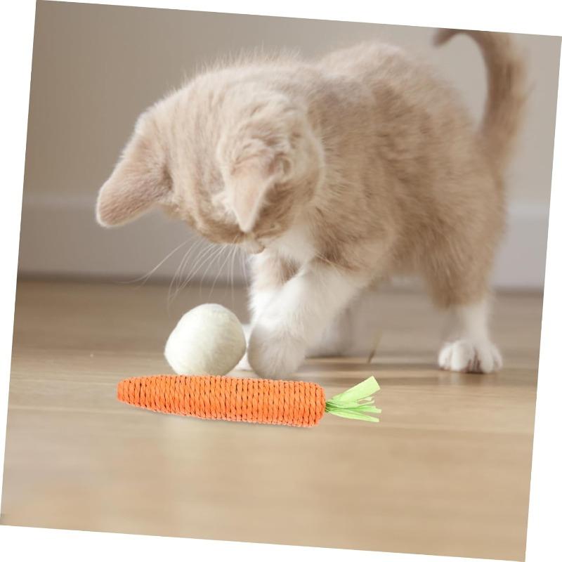 Cat Toy Carrot Sound Pet Products Bite Resistant Paper Rope Scratcher Clean Teeth Interactive Play Cat Carrot Chew Toy for Cat