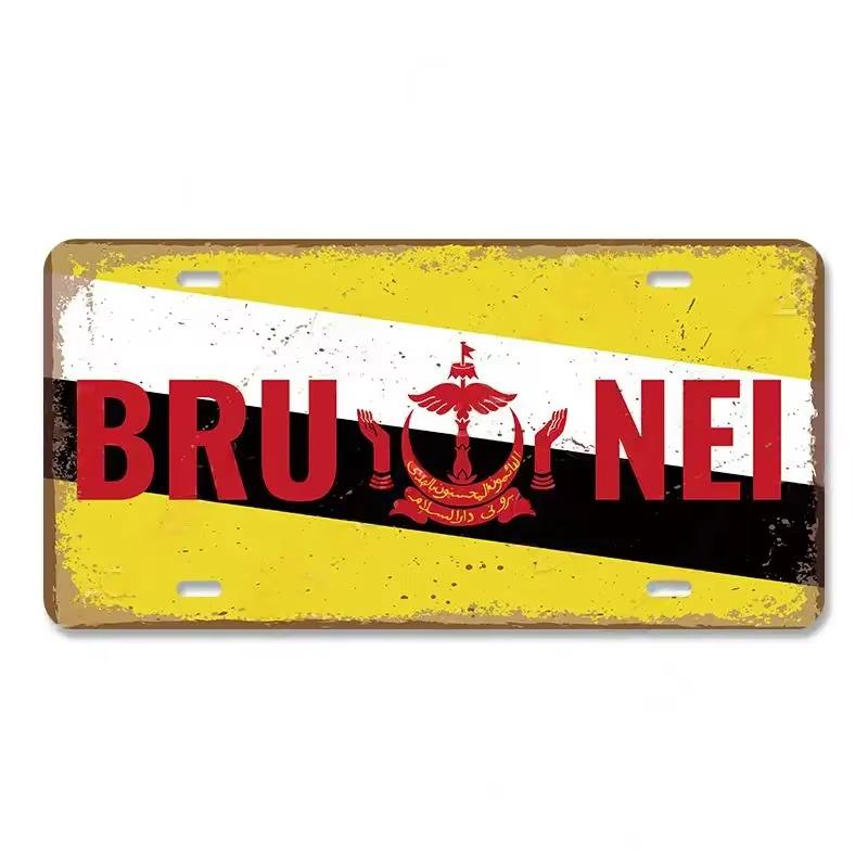 High Definition Metal Tin Sign Vintage License Plate Style Country National Flag Themed Retro Wall Art Decor for Home Bar Pub