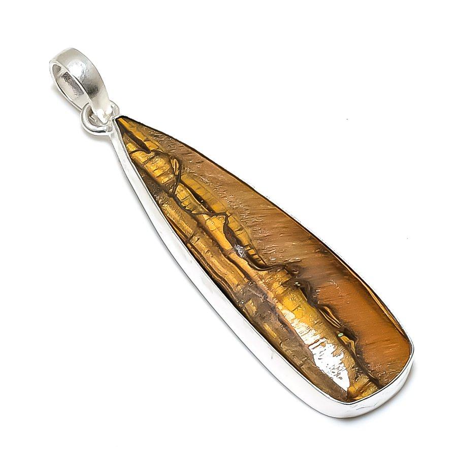 Tiger Eye Gemstone Handmade 925 Steling Silver Jewelry Pendant 2.48" SU-9613