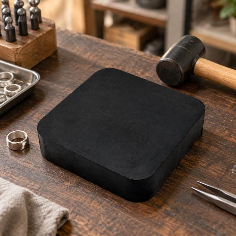 Jewelry Hammering Pad with Rubber Contact Layer for Steadier Positioning While Flattening and Adjusting Small Jewelry Components During Detailed Work