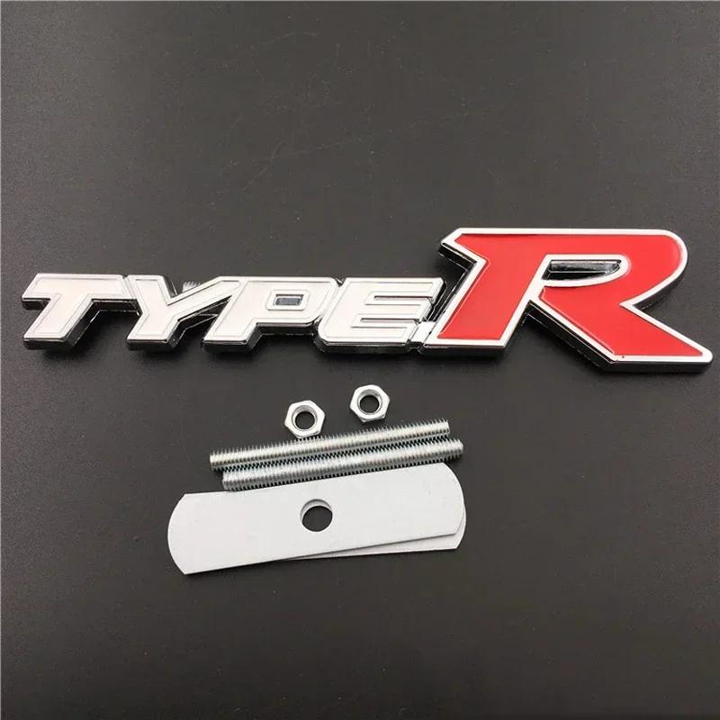 3D Metal Type R Logo Letter Car Front Grill Emblem Badge Decal Accessories For Honda Civic CRV HRV Accord Fit