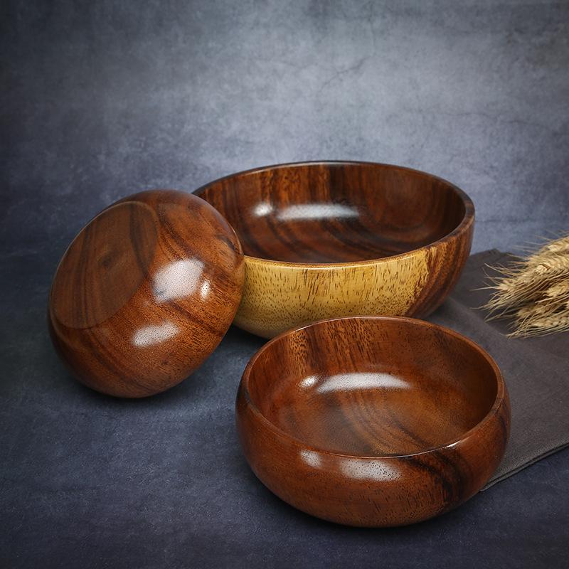 Acacia Wooden Bowl Japanese Style Wood Rice Soup Bowl Salad Ramen Bowl Food Container Kitchen Utensils Tableware