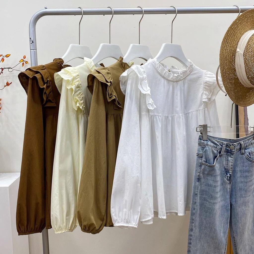 Damen Retro Französisches Langarmhemd mit Rüschenkragen - Autumn Slim Fit