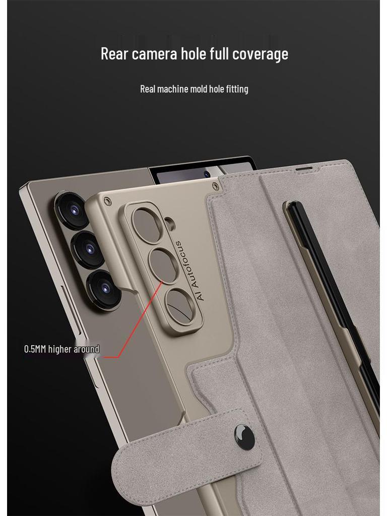 Samsung Z Fold 6 Armor Flip Leather Case with Pen Slot - Full-Wrap Business Shell