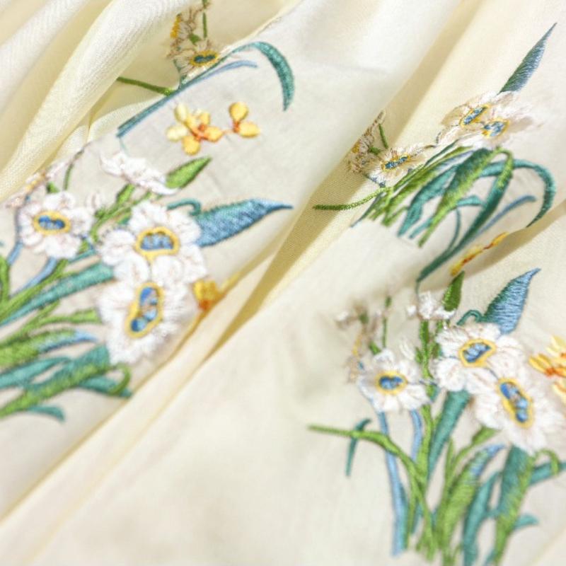 Hanfu Ancient Style Narcissus Embroidered Fabric DIY Sewing Skirt Children's Clothing Ladies Cheongsam Clothing Fabric