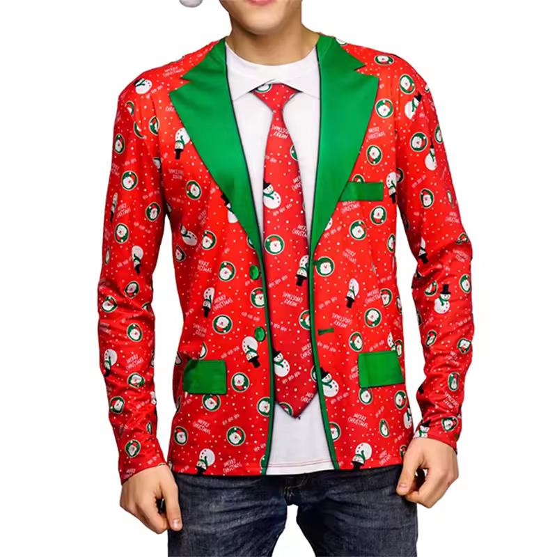 Jule Snøkrystall Mønster Dress 3D Print T-skjorte Menn Kvinner Langermet O-hals T-skjorter Oversized Harajuku Tees Topp Herre Klær