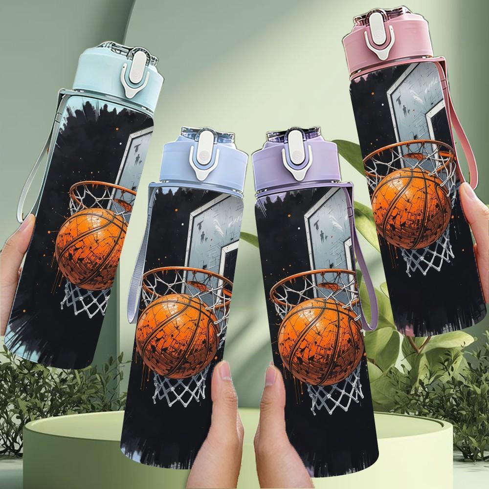 1 PZ Giocatore di Basket Dark Moody Arte Sportiva 750ml Plastica Colorata Borraccia Sportiva Tappo a Vite Anti-perdita con Cannuccia Pieghevole Adatta per Sport Ufficio Uso Domestico