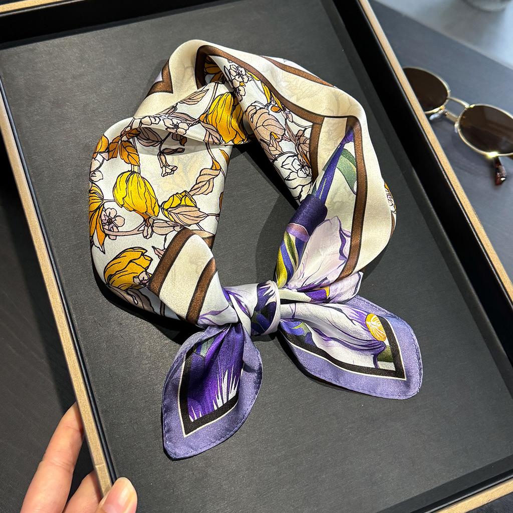100% Foulard Carre En Soie Naturelle Pour Femmes  Imprimer Cheveux Hijab Foulard Femme Printemps Foulard Chale Enveloppes