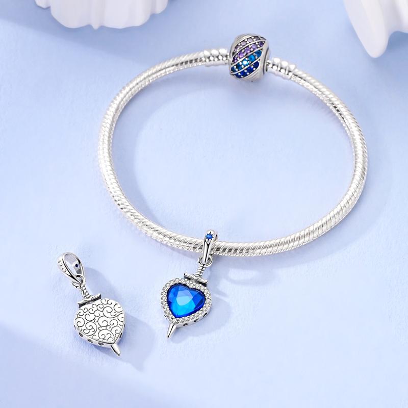 Magicalcopper Glass Blue Gem Lotus Planet Moon Charms Beads Fit 3Mmoriginal Bracelets Fine Diy Party Jewelry Gifts