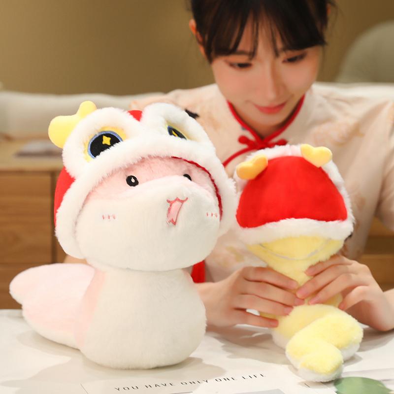 Schlangenmaskottchen Plüschtier Löwenschlange Puppe Puppe Chinesisches Tierkreiszeichen Schlange Niedlich Neujahrsfeiertagsgeschenk für Kinder