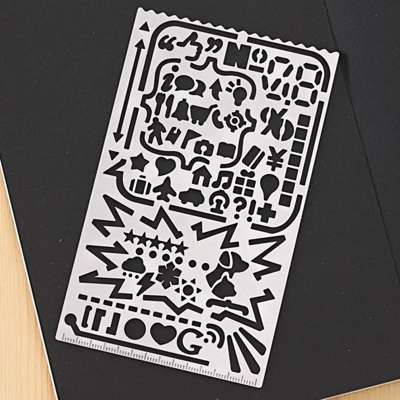 2 Stück/Set Vintage Tragbare Edelstahl-Schablonen Hohllineal Planer Reisetagebuch Notizbuch DIY Werkzeug Vorlage Geschenk Schreibwaren