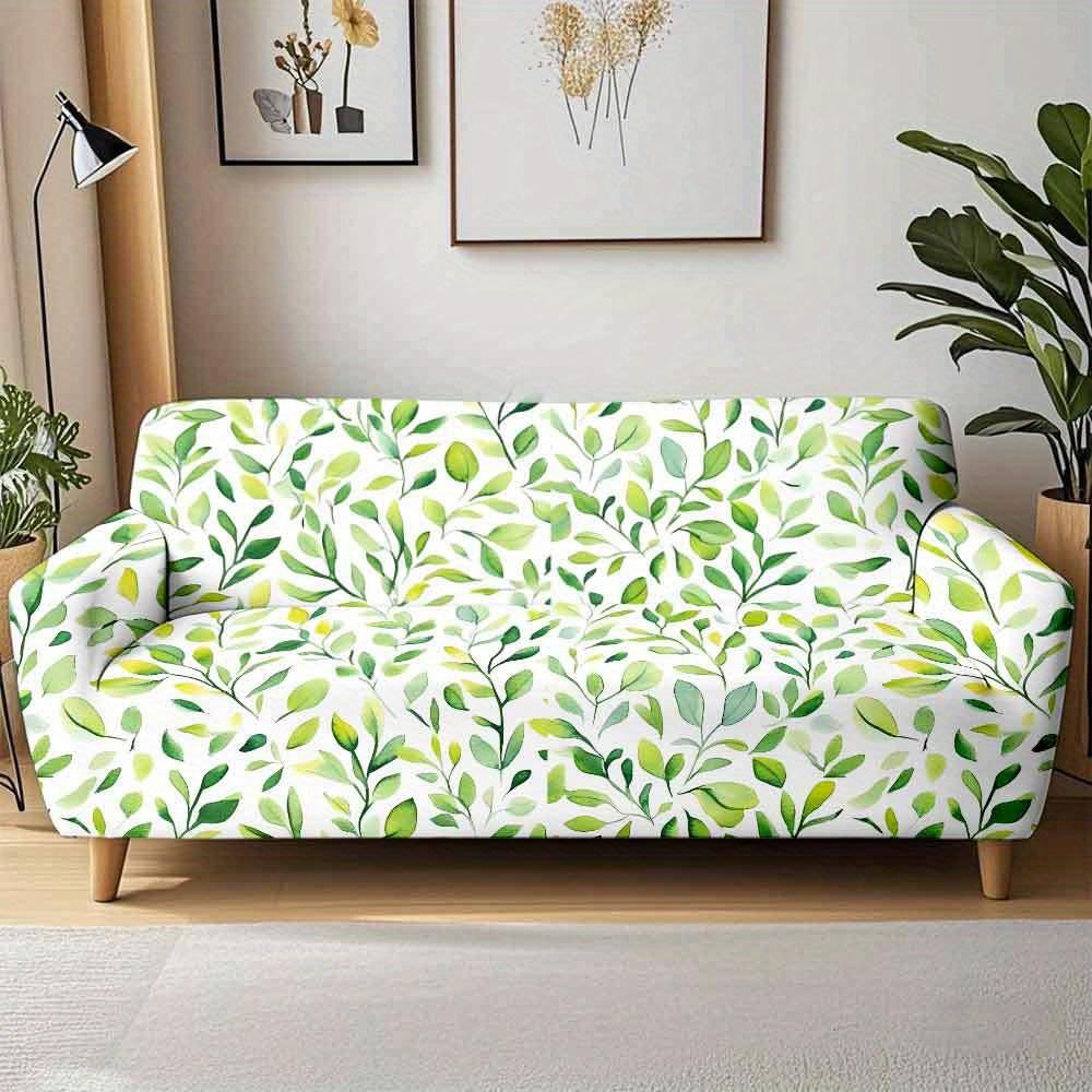 

1pc Green Leaf Branch Print Sofa Cover, Washable Boho Cottage Couch Slipcover 1pc Single set(90-140cm)