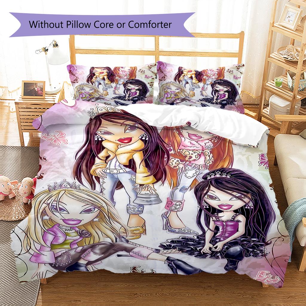 Bratz Pattern Bedding,Quilt Set Quilt Cover Pillowcase Home Birthday Gift (1 * duvet cover + 2 * pillowcase, without core)