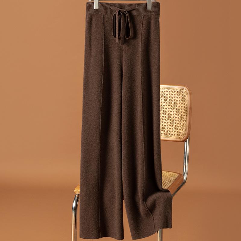 Women s High Waist Wool Wide-Leg Pants: Autumn/Winter Drape Loose Cashmere Knit Casual Wear. Large