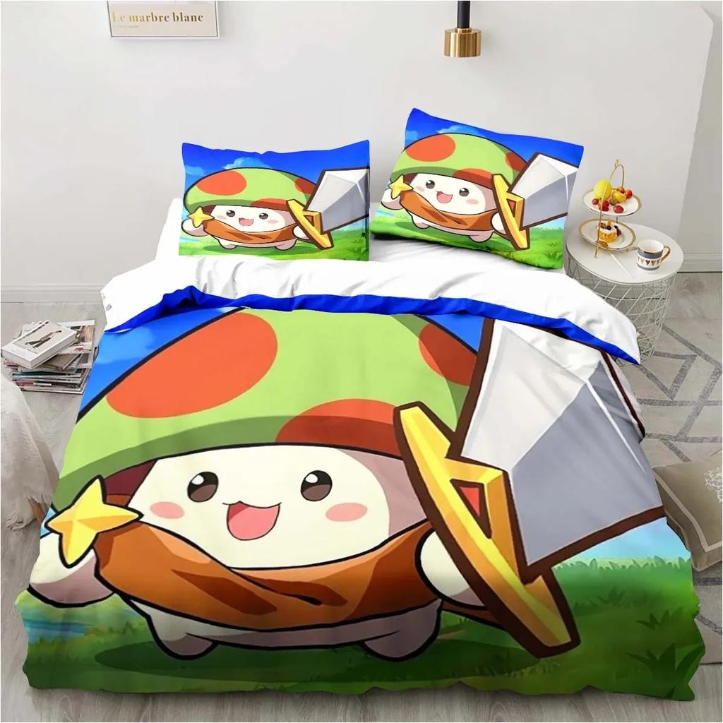 3D-tryck Anime Spel Legend of Mushroom Mönster Påslakanset Täcke Sängkläder Gåva Dubbel Queen King Storlek Romantisk Hemgåva