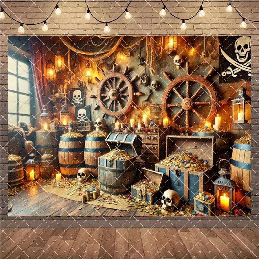 Retro Pirate Theme Treasure Room Gothic Skeleton Background Photography Backdrop Birthday Party Decorations Supplies3815