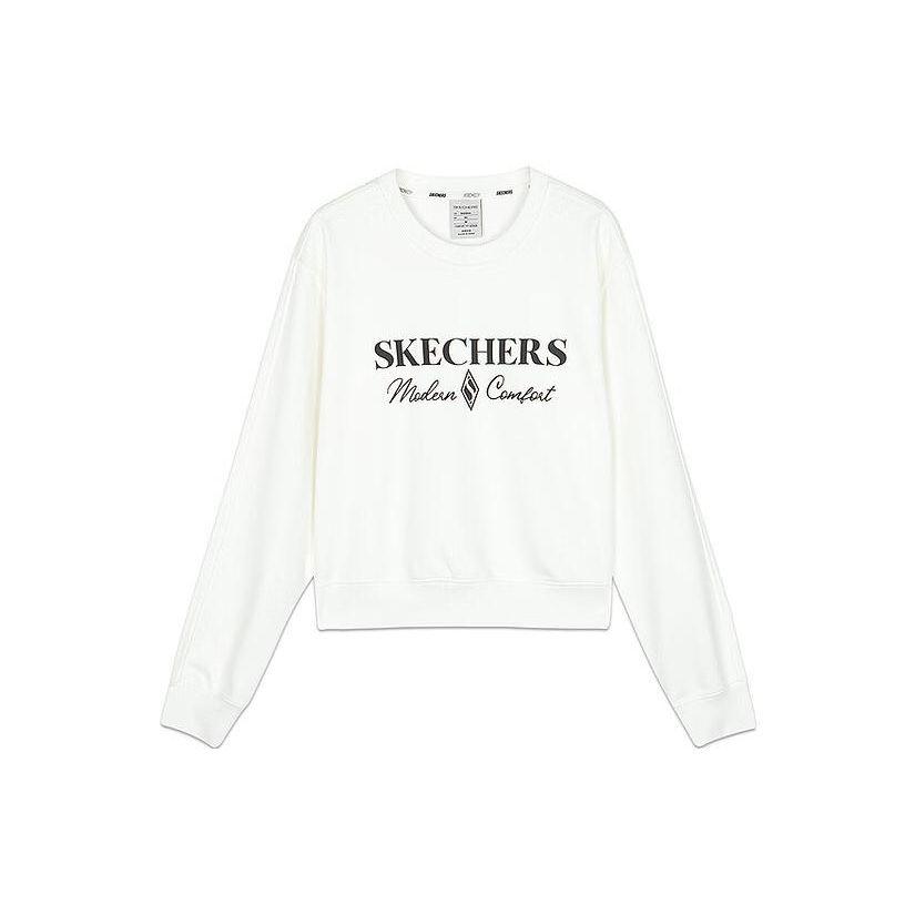 Skechers Yazan Series Printed Letter Round Neck Pullover Sweatshirt Women sweatshirt Cotton-Candy-White L423W139-0074 M
