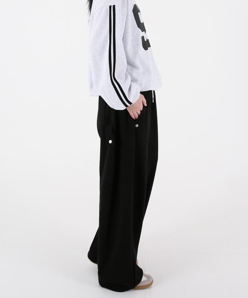 UMM Women'S Snap Button Wide Balloon Sweatpants Black
