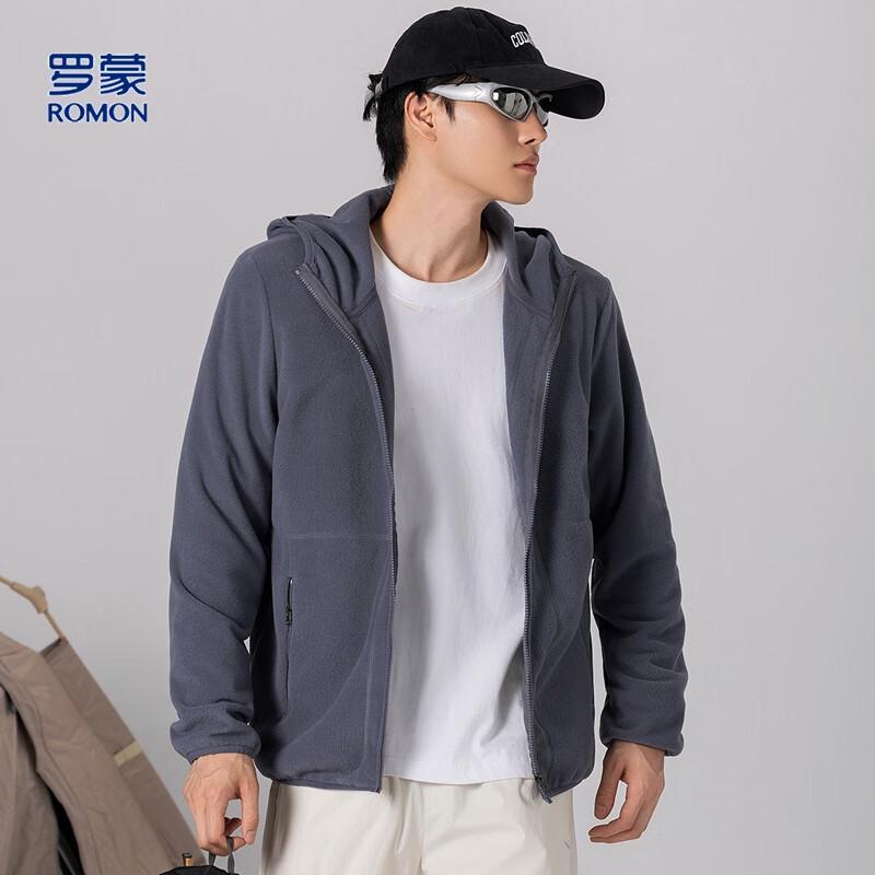 

Romon Men s Double-Sided Fleece Hooded Jacket L