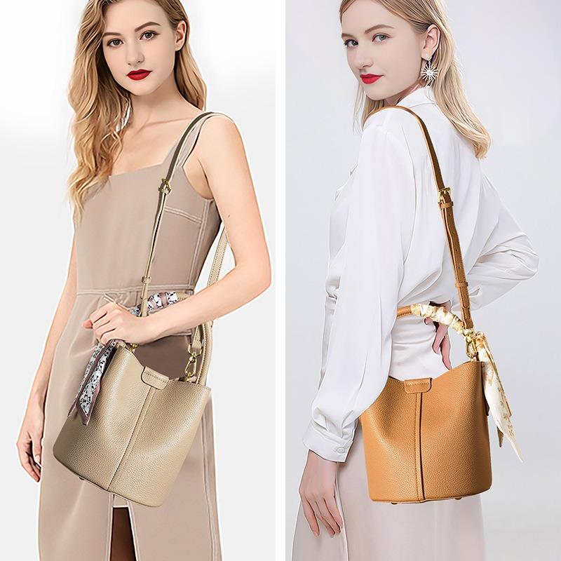 Light luxury commuter handbag cowhide messenger high-end bag women's leather bucket bag