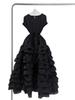 Elegant French Ruffle Waist-Cinching Patchwork Pleated Cake Skirt with Lace-Up Detail