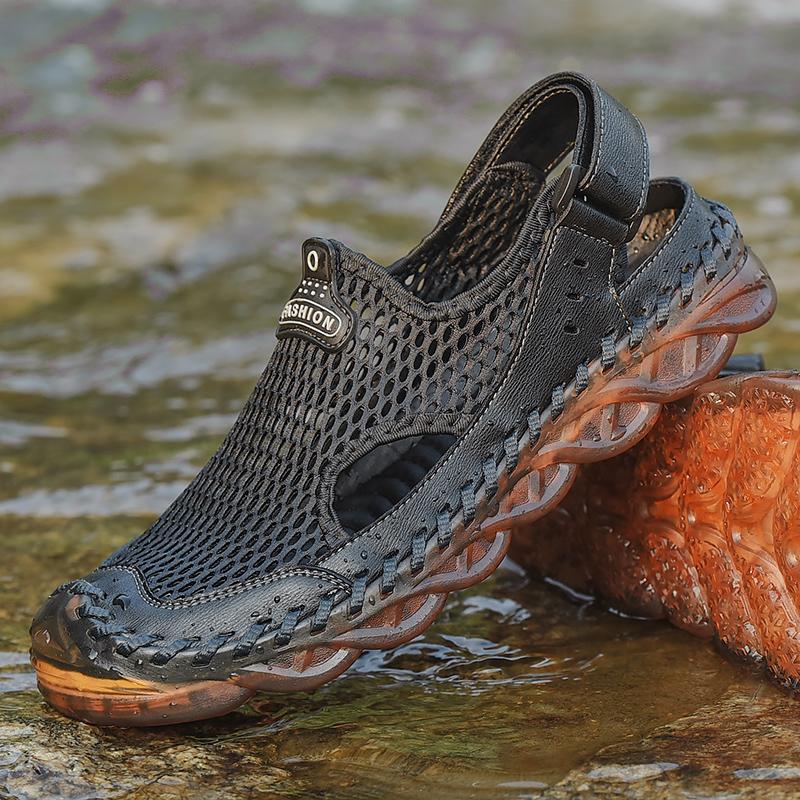 Summer Outdoor Men's Handmade Candy Bottom Leather Sandals Mesh Shoes Sports Sandals