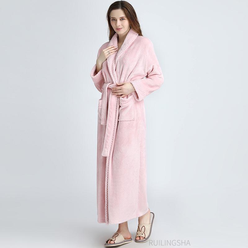 Thickened Flannel Robe: Warm Coral Fleece Bathrobe for Couples - Men's & Women's Plus Size Zipper Nightgown