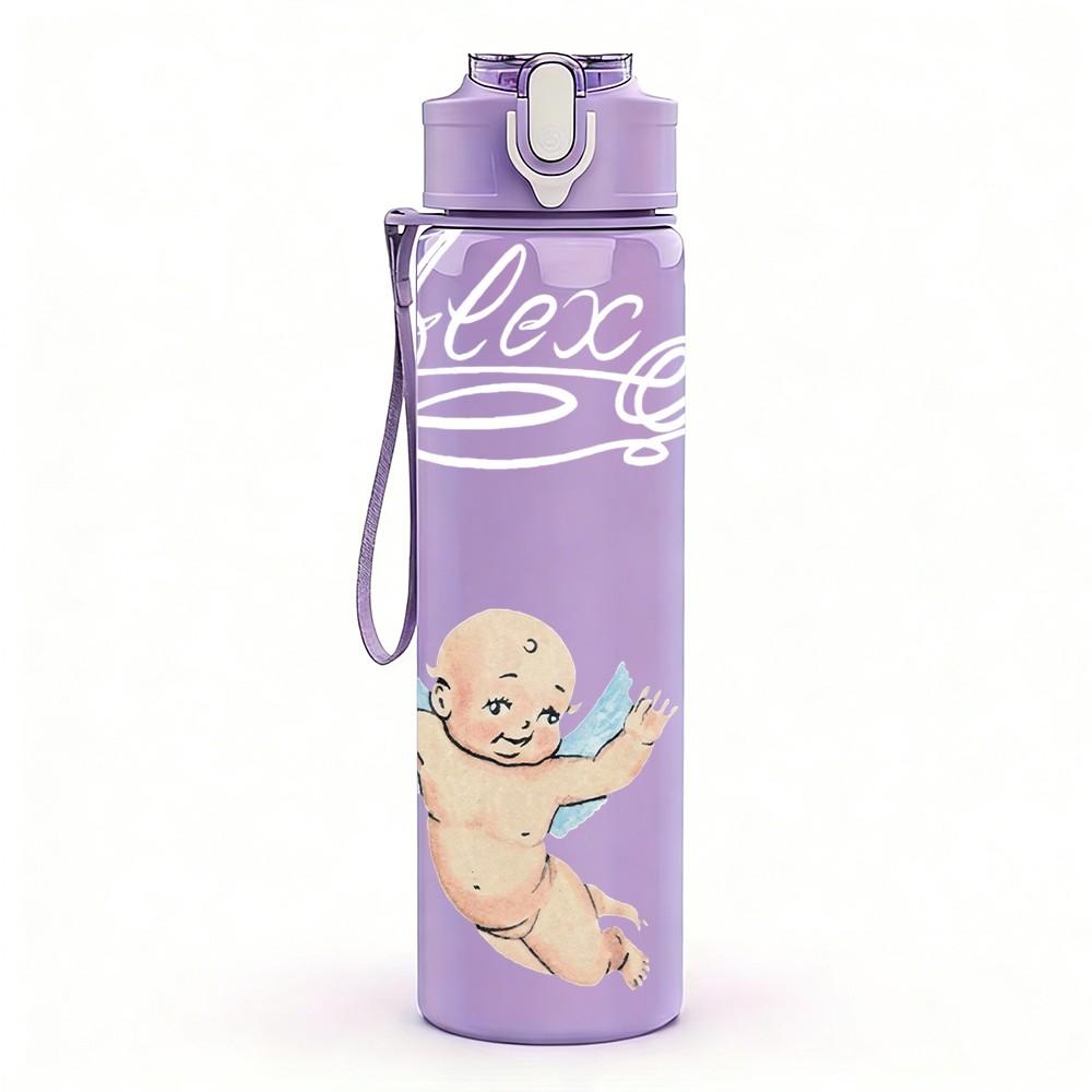 1PC Baby Angel Figure 750ml Sports Water Bottle Leakproof Straw Lid Outdoor Office Home