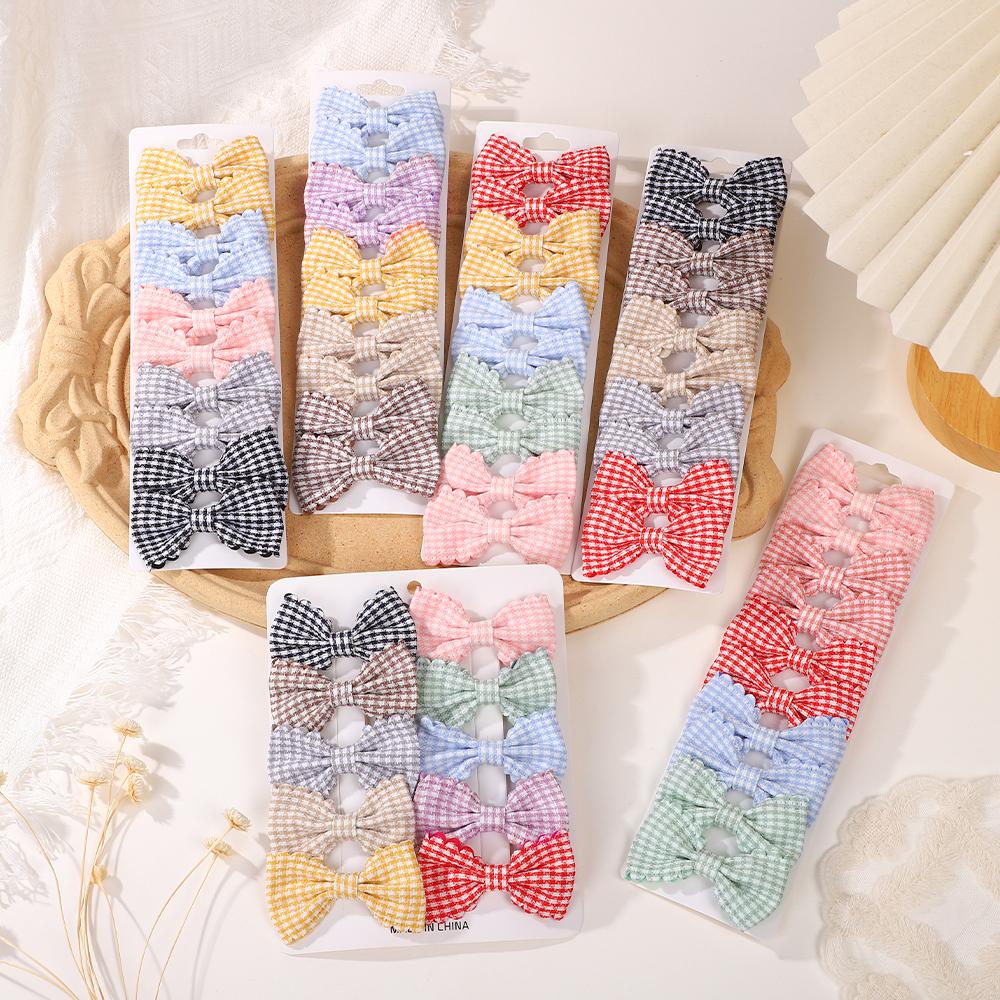10PCS/Set New Girls Cute Plaid Print Hairpins for Kids Children Sweet Headband Hair Clips Barrettes Fashion Bow Hair Accessories