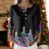 Women's Fashion Long Sleeve Christmas Snowflake Print Top Elegant Casual Top
