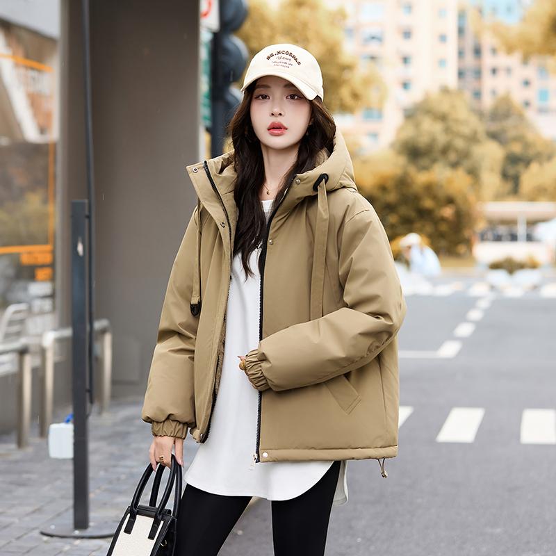 

Осень-зима, утепленная теплая парка, женская повседневная милая однотонная Свободная куртка с капюшоном и большим карманом, верхняя одежда S хаки