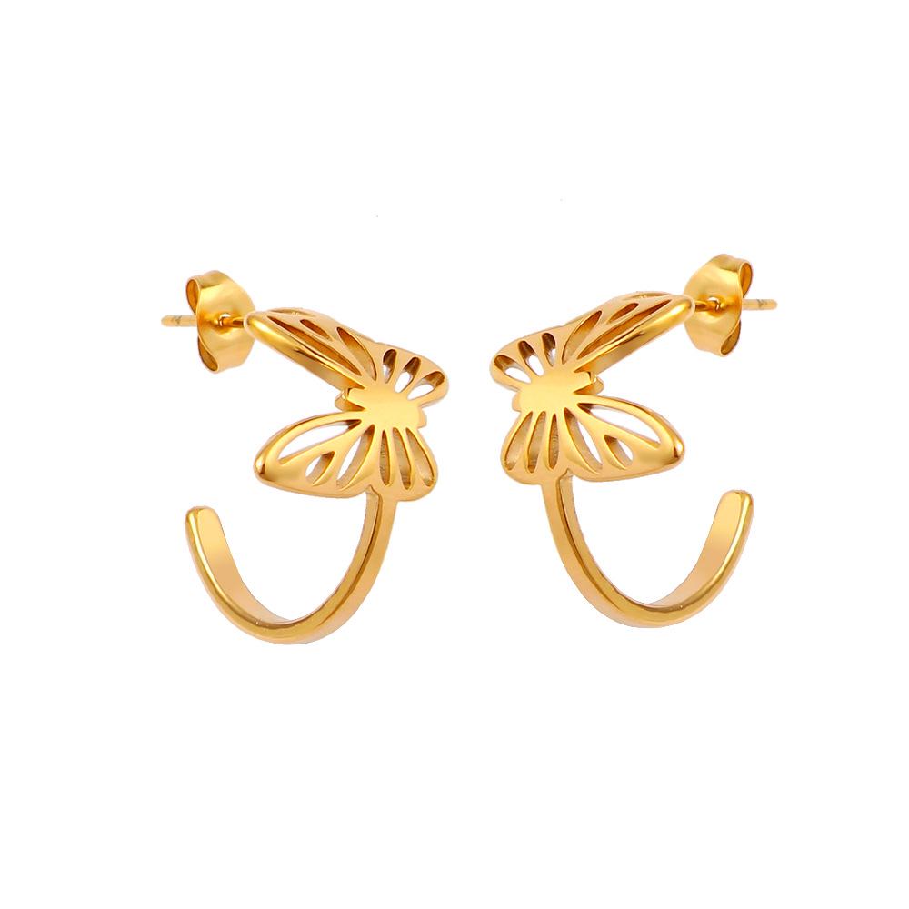 Simple Versatile High-End Stainless Steel 18K Gold Butterfly Earrings