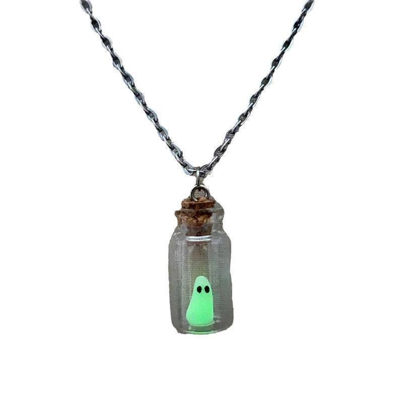 Halloween Glow Tiny Ghost In A Bottle Pendant Necklace for Women Jewelry Festival Gifts