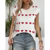 Womens Loose Fit Knit Top With Embroidered Heart Round Neck Short Sleeve Sweater In Acrylic Casual Office Style