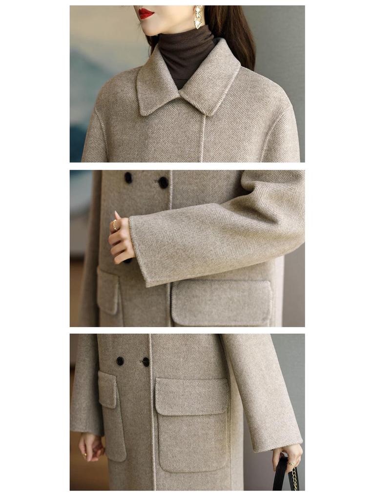 Women's Woolen Lapel Coat - 2025 Autumn/Winter Korean Style, Thickened, Slimming Mid-Length Overcoat