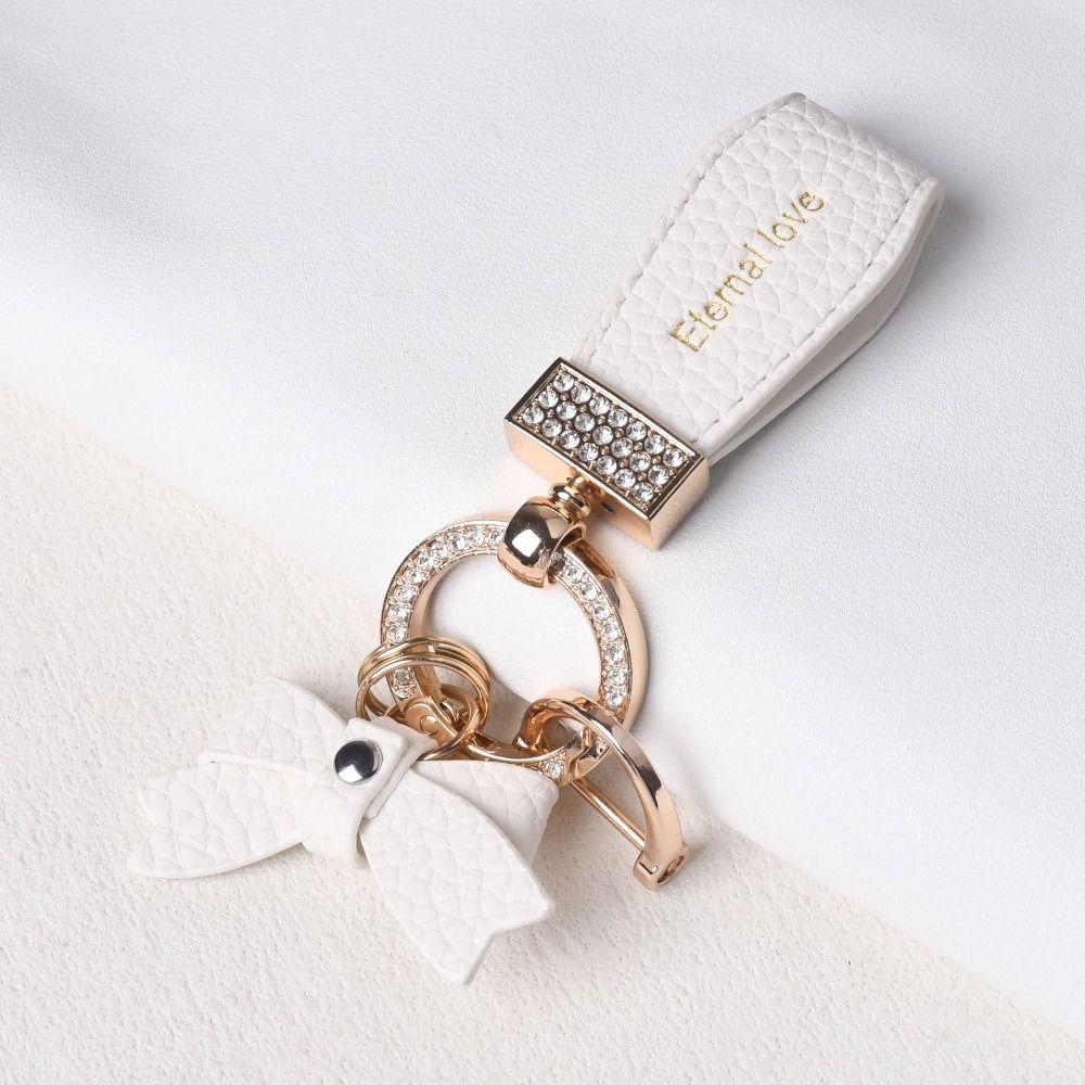 Key Holder Luxury Genuine Leather Keychain Butterfly Rhinestone Key Chain  Auto Car Accessories