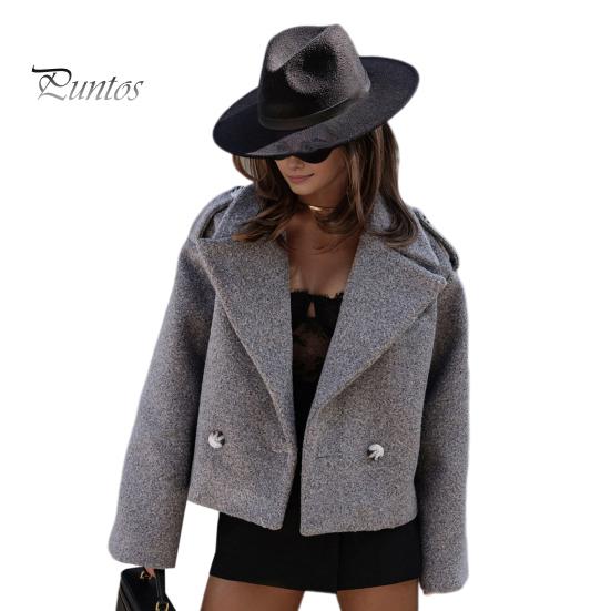 

Осень-зима Женская куртка с отложным воротником в английском стиле, нагрудными карманами, ветрозащитная верхняя одежда, однобортная, однотонная, с застежкой на пуговицы, для ежедневных поездок на работу XL серый