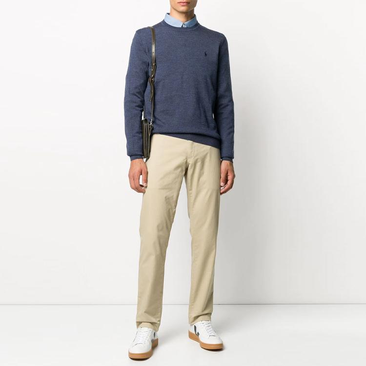 Polo Ralph Lauren Logo Solid Color Crew Neck Long Sleeve Wool Sweater Men sweater Blue 710714346-021