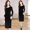 Robe Longue Formelle Noire Ajustée Style Hepburn en Velours - Élégante Robe d'Automne/Hiver pour Femme