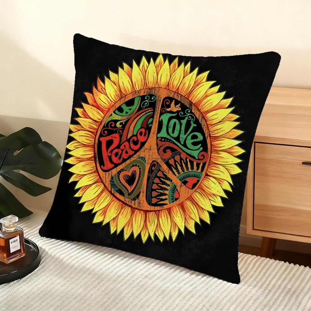P-Peace And Love Cushion Cover Soft Short Plush Pillow Cover Smooth Cozy Texture Aesthetic Cushion Case Home Decor