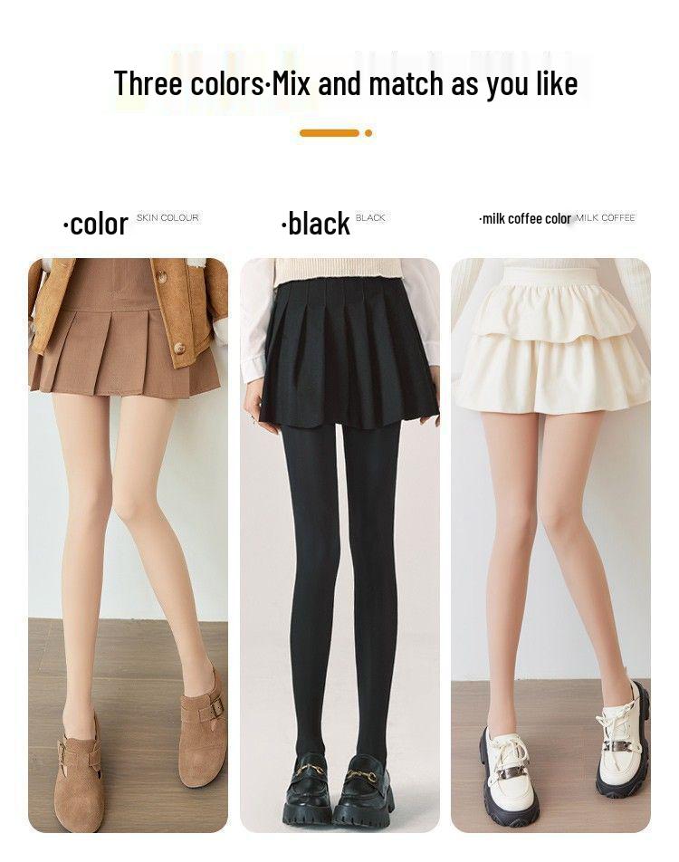 Waterlight High Waist Fleece-Lined Nude Stockings for Women - Thick, Natural Flesh Color Pantyhose for Spring, Autumn, Winter