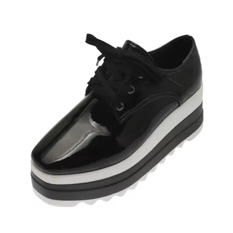 Women's Shoes Slip-on Ladies Vulcanized Shoes Lace-up Moccasins Patent Leather Wedge Heels Non-slip Sneakers for Women