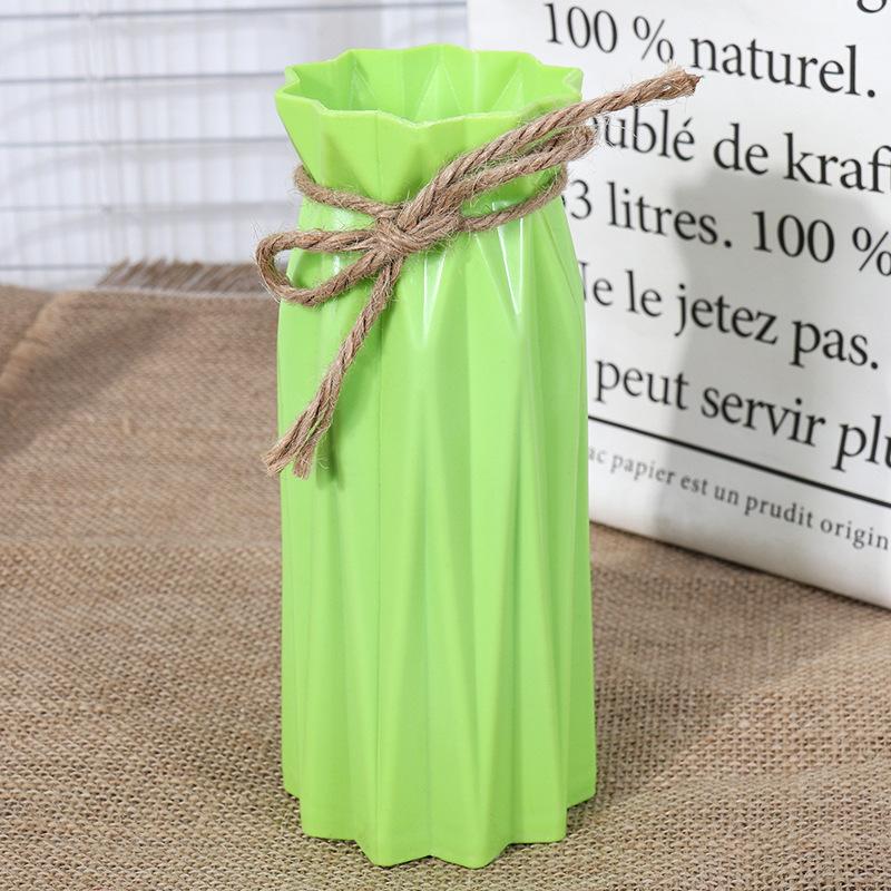 Simple Plastic Imitation Ceramic Vase Home Decoration Vase Decoration Crafts Hemp Rope Tied Solid Color Flower Arrangement Vase