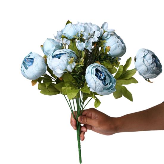 Europietiško stiliaus ryškus imituotas bijūnų puokštė ilgai išliekanti 13 galvų dirbtinė bijūnų gėlė „pasidaryk pats“ meno amatų vestuvių namų dekoravimas