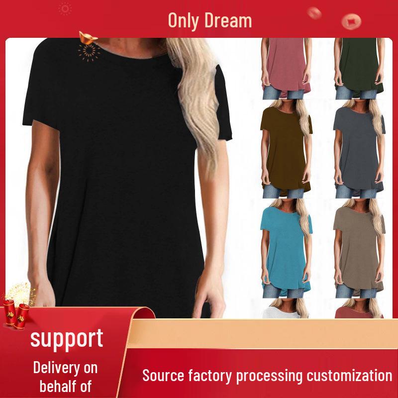 

2024 Summer Women s Plus Size Round Neck T-Shirt - Southeast Asian Fashion, Solid Color S