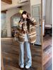 Women’s Korean Retro Striped Hooded Faux Lambswool Coat - Winter Loose Fit Cardigan with Long Sleeves